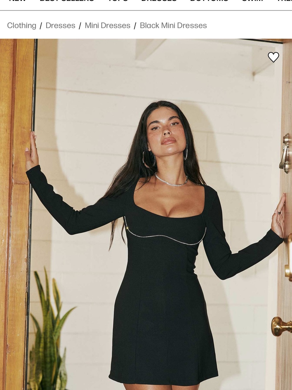 Black Long-Sleeve Mini Dress with Scoop Neckline